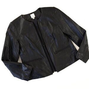 Halogen Leather Jacket Womens Medium Black Collarless Minimal Old Money